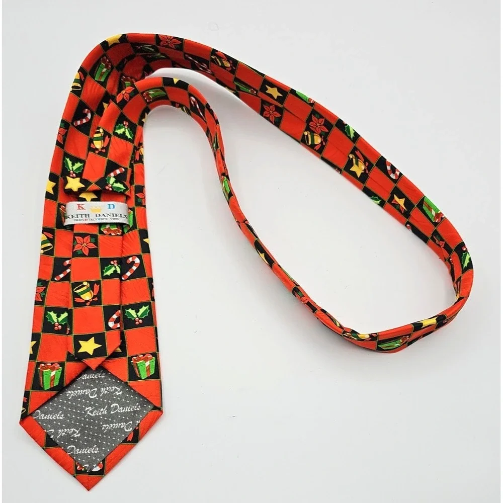 Keith Daniels Christmas Holiday Necktie Red Gift Candy Cane Wide Poly